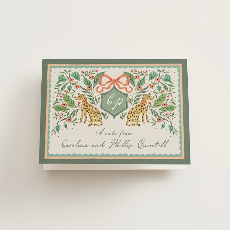 "Whimsical Hand Illustrated Crest" - Folded Wedding Thank You Cards in Meadow by Jackie Crawford - Front