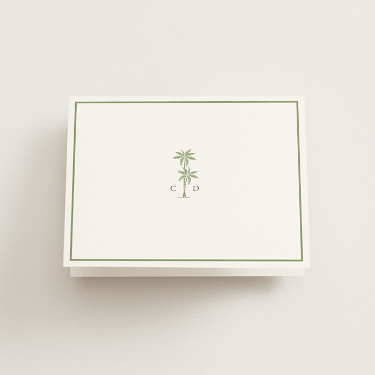 "Palm Monogram" - Folded Wedding Thank You Cards in Leaf by Olivia Raufman - Front