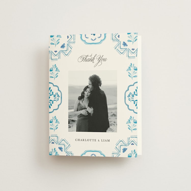 "Almafi" - Folded Wedding Thank You Cards in Cerulean by Itsy Belle Studio - Front