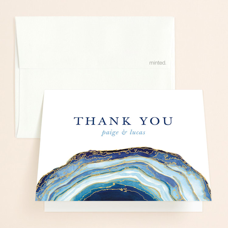 "Gilt Agate" - Folded Wedding Thank You Cards in Navy by Kaydi Bishop - Front
