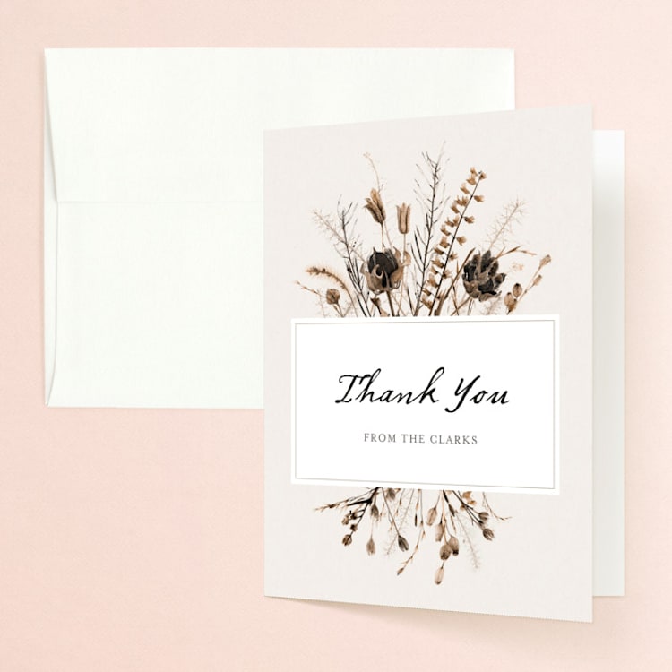 "Gone To Seed" - Folded Wedding Thank You Cards in Taupe by Honeybunch Studio - Front