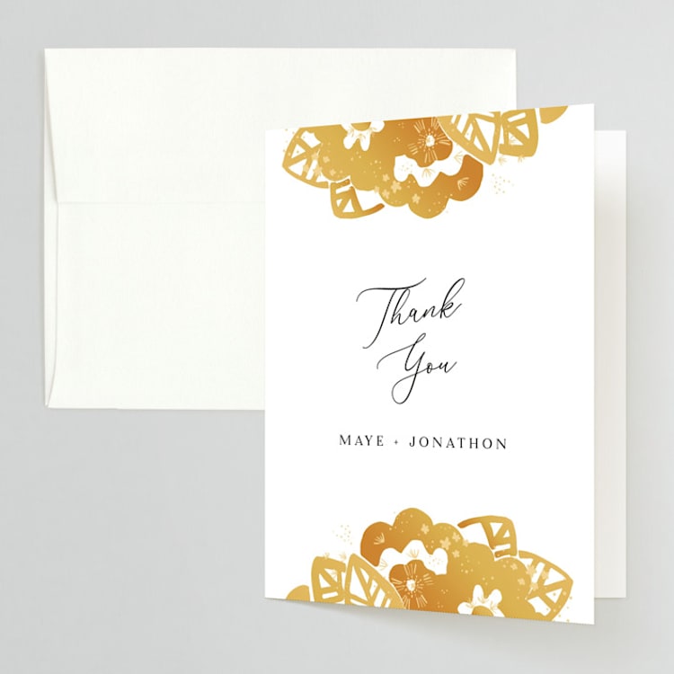 "Sparks" - Folded Wedding Thank You Cards in Sunshine by Corie Page - Front