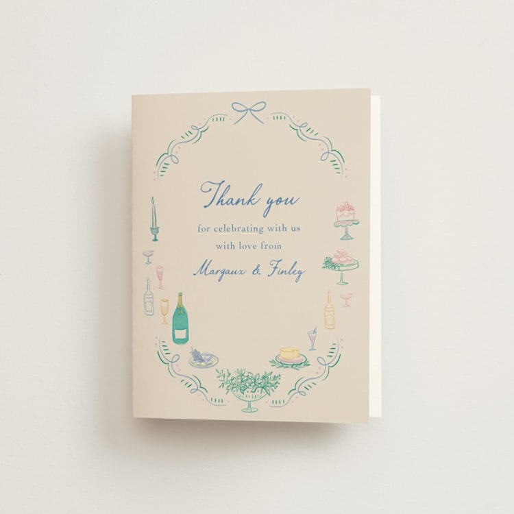 "Dining" - Folded Wedding Thank You Cards in Pastel by Elly - Front