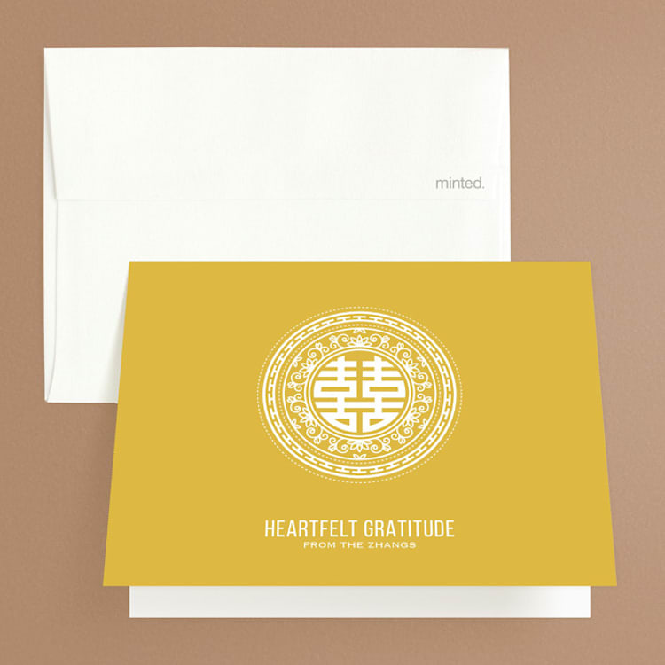 "Double Happiness Seal" - Folded Wedding Thank You Cards in Carmine by Lori James - Front
