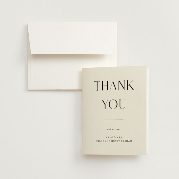 "Simple Elegance" - Folded Wedding Thank You Cards in Onyx by Monika Konieczna - Front