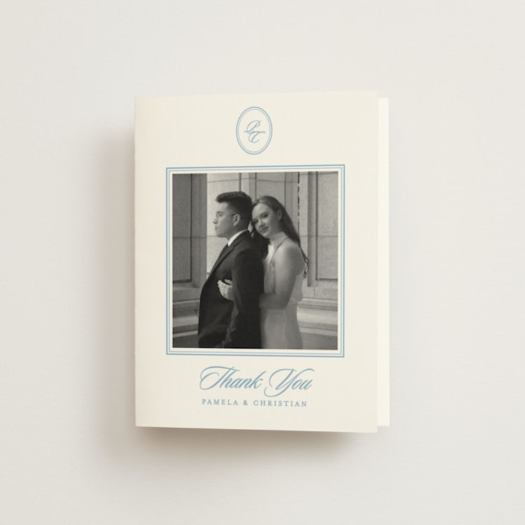 "Scripted" - Folded Wedding Thank You Cards in Capri by Creo Study - Front