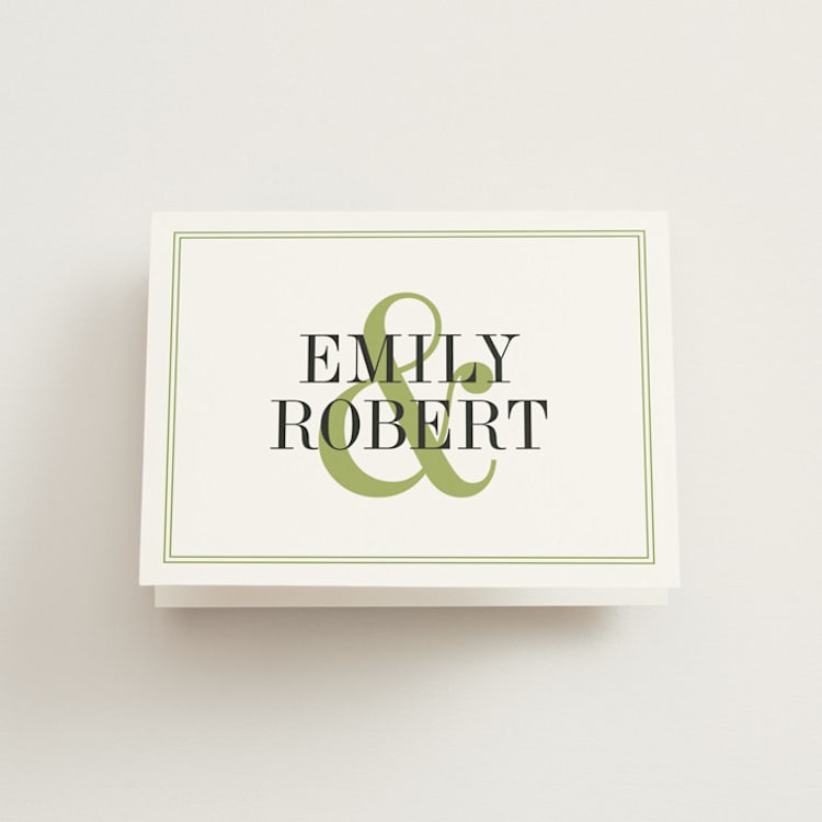 "Wed in Type" - Folded Wedding Thank You Cards in Moss by Ariel Rutland - Front