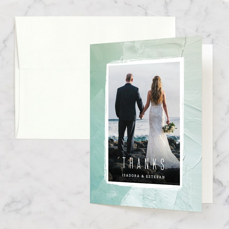 "Painted Sea" - Folded Wedding Thank You Cards in Seafoam by Hooray Creative - Front