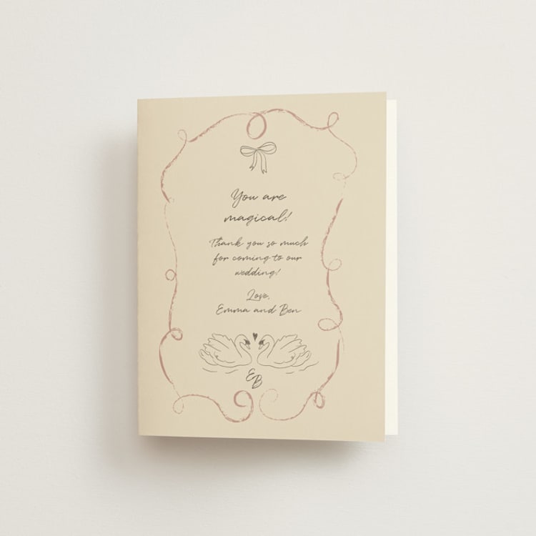 "The Swan" - Folded Wedding Thank You Cards in Buttercream by Helena Vitto - Front