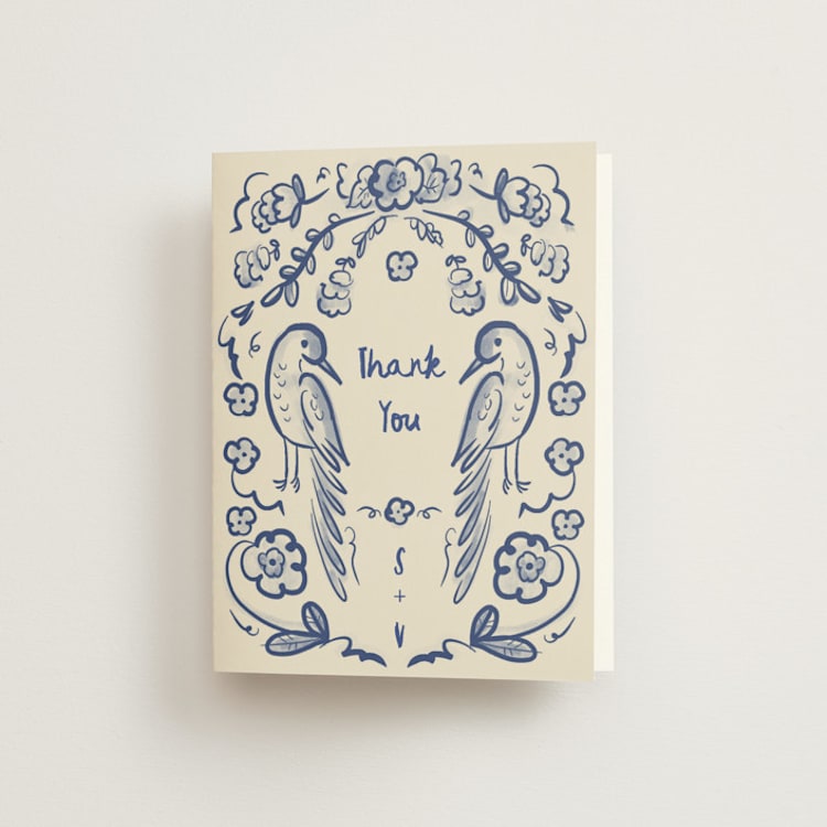 "Santa Catalina" - Folded Wedding Thank You Cards in Marseille Bleu by Ani Somi - Front