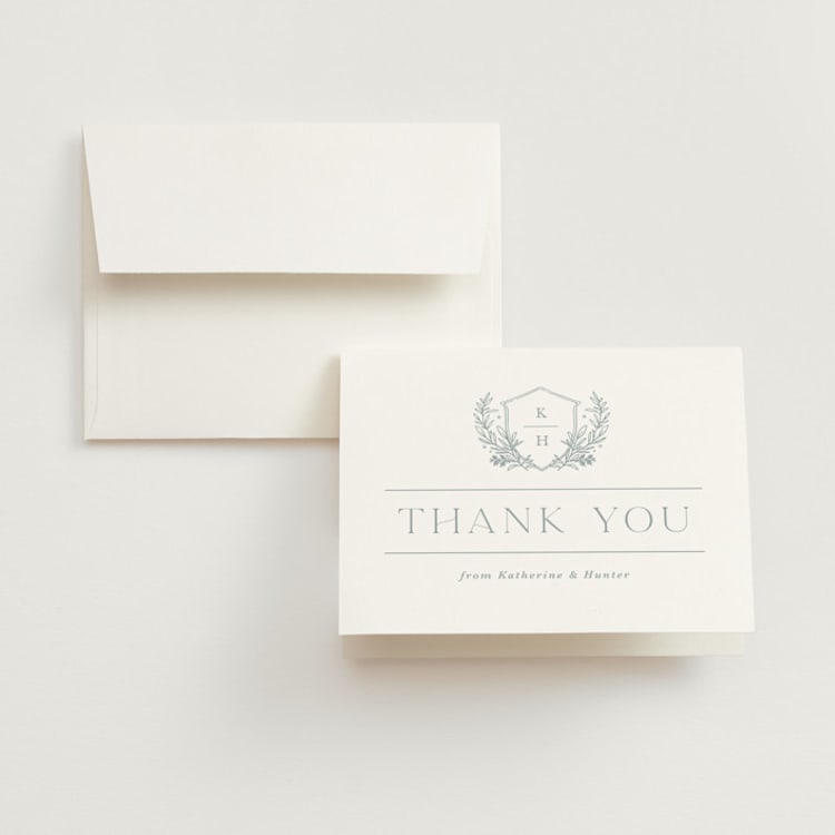 "Modern Crest" - Folded Wedding Thank You Cards in Sea by Kristen Smith - Front