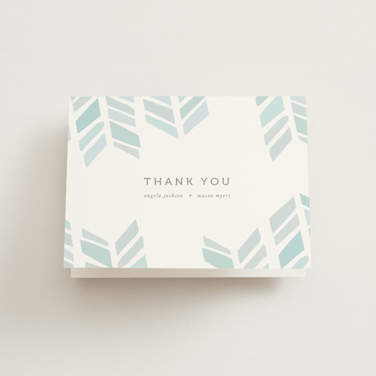 "Arrow Head" - Folded Wedding Thank You Cards in Sky by Erin Hodges - Front