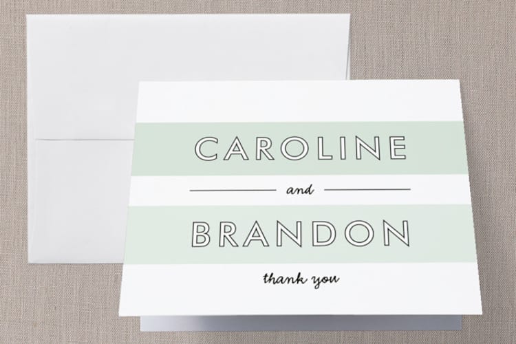 "Read Between the Lines" - Folded Wedding Thank You Cards in Ombre Mint by Lauren Chism - Front