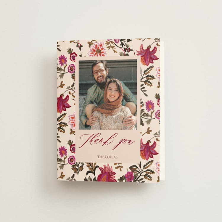 "Indian floral chintz lush" - Folded Wedding Thank You Cards in Ivory by Caroline Bonne Muller - Front