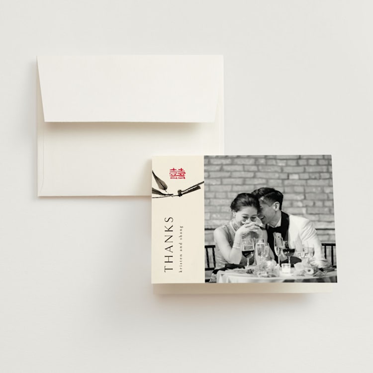 "Bambusa" - Folded Wedding Thank You Cards in Almond by Anastasia Makarova - Front