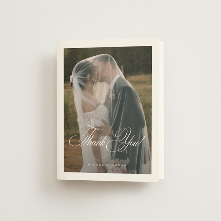 "Side by Side" - Folded Wedding Thank You Cards in Tuxedo by Orasie - Front