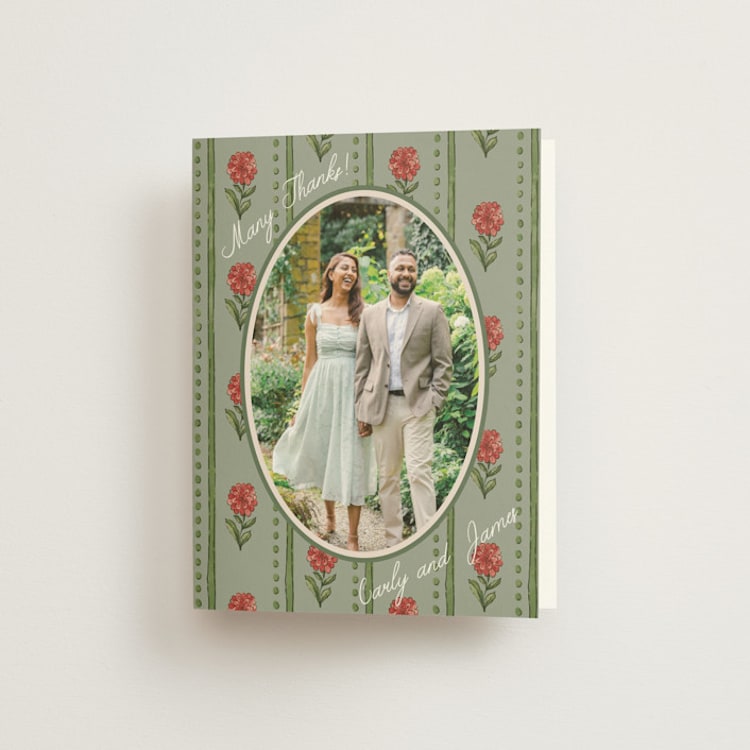 "Wedding Tapestry" - Folded Wedding Thank You Cards in Coral Fern by Chris Griffith - Front