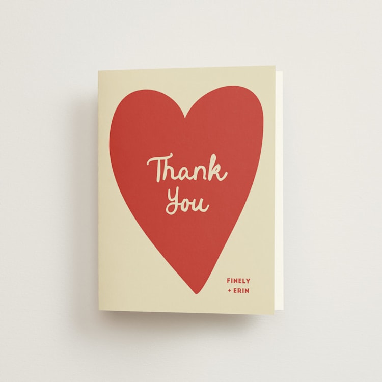 "Big Heart Wedding" - Folded Wedding Thank You Cards in Cherry by Ani Somi - Front
