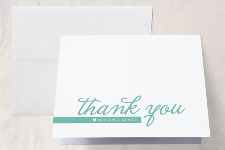 "Raising the Bar" - Folded Wedding Thank You Cards in Turquoise by R studio - Front