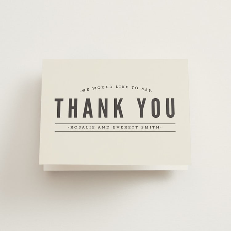 "Classic Type" - Folded Wedding Thank You Cards in Mocha by Melissa Egan of Pistols - Front