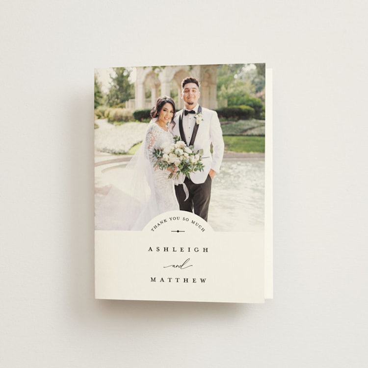 "Panoramic" - Folded Wedding Thank You Cards in Cloud by Heather Schertzer - Front