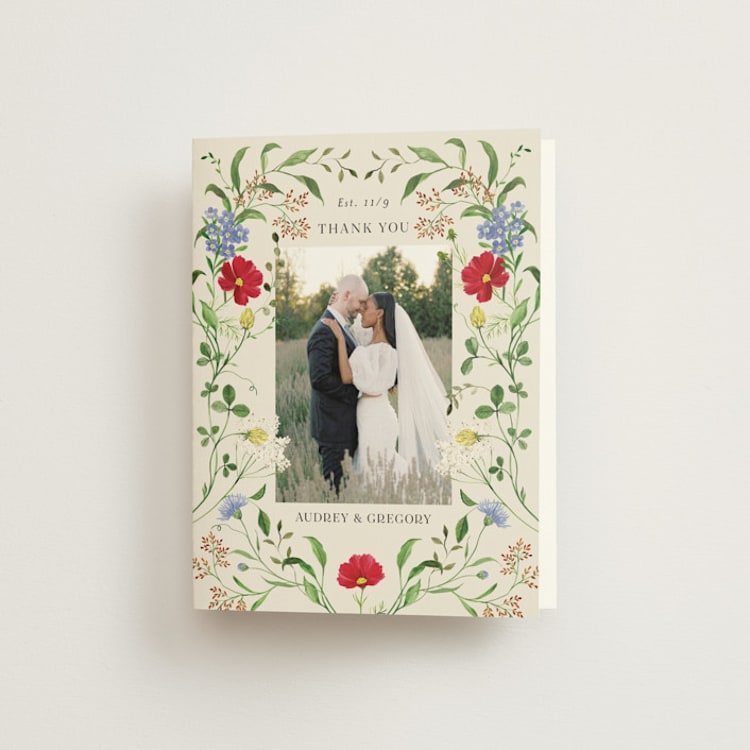 "Wild meadow" - Folded Wedding Thank You Cards in Elder Flower by Sarah Knight - Front