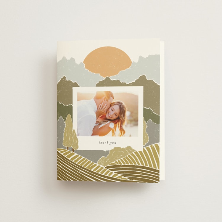 "Valley of the Moon" - Folded Wedding Thank You Cards in Sage by Shiny Penny Studio - Front