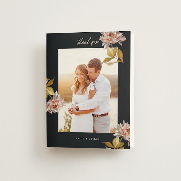 "Dahlia Season" - Folded Wedding Thank You Cards in Navy by Olivia Kanaley Inman - Front