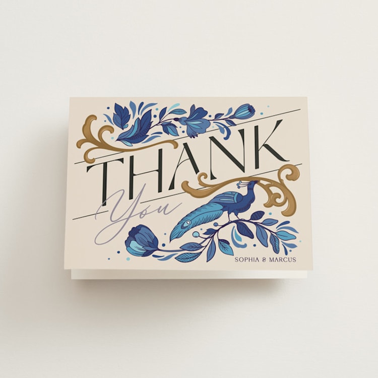 "Gilded" - Folded Wedding Thank You Cards in Cerulean by GeekInk Design - Front