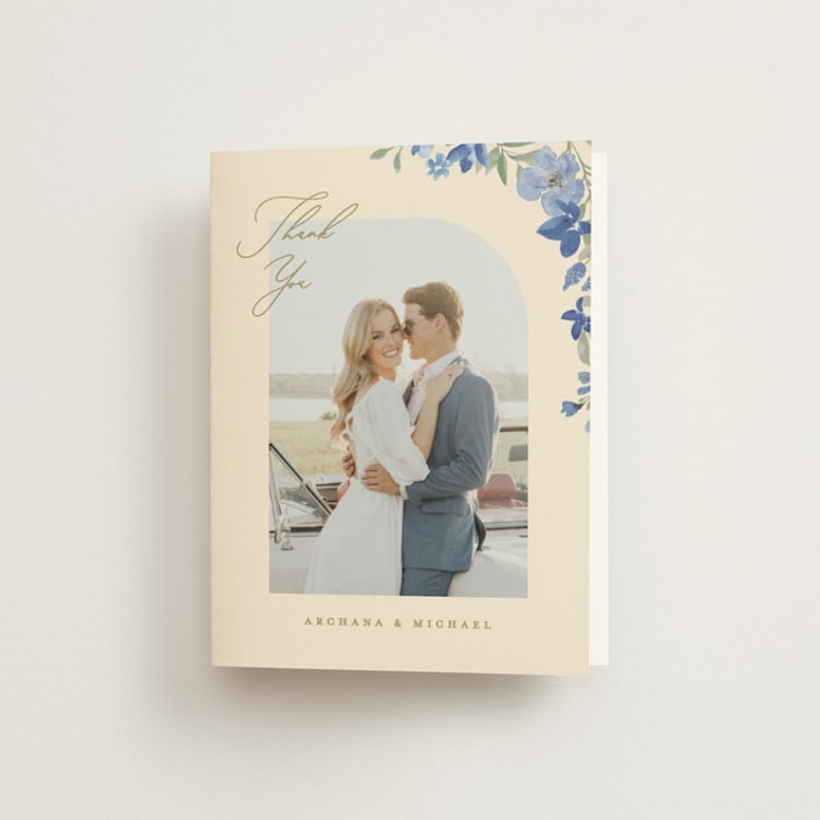 "Nilgiri" - Folded Wedding Thank You Cards in Blueberry by Creo Study - Front
