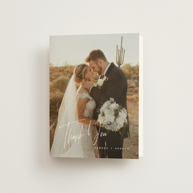 "Signature Script" - Folded Wedding Thank You Cards in Mint by Michelle Taylor - Front