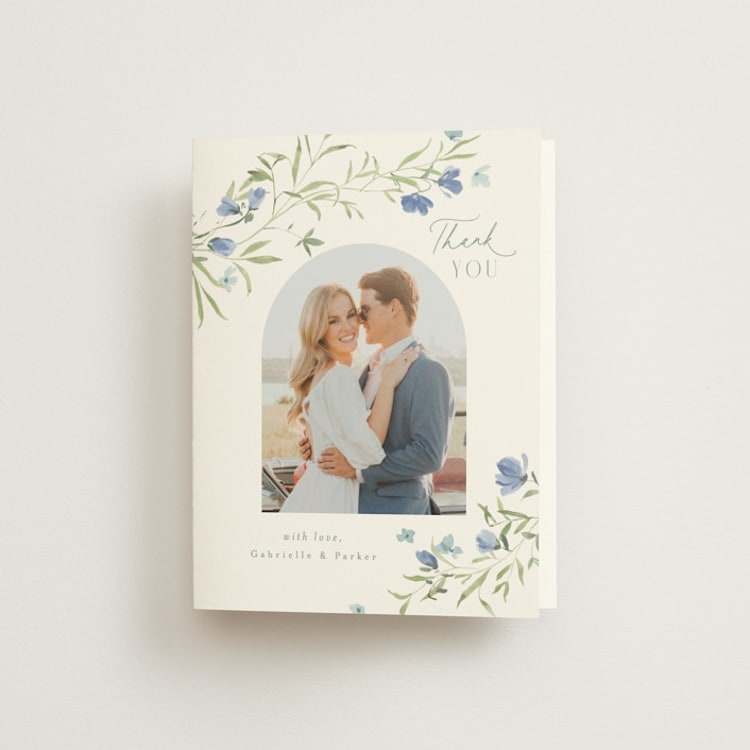 "Sweeping Meadow" - Folded Wedding Thank You Cards in Aquamarine by Everett Paper Goods - Front