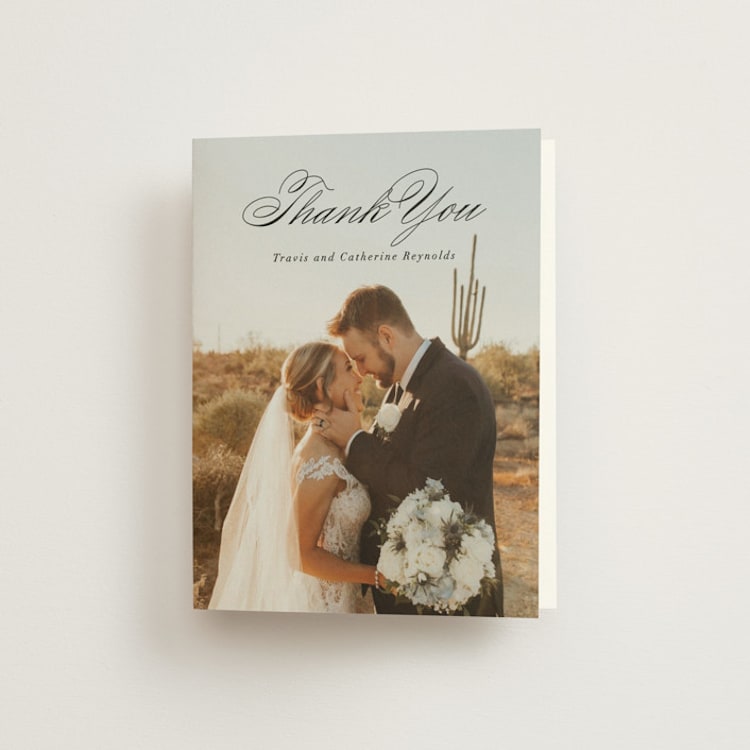 "Classically Elegant" - Folded Wedding Thank You Cards in Snow by Brandy Folse - Front