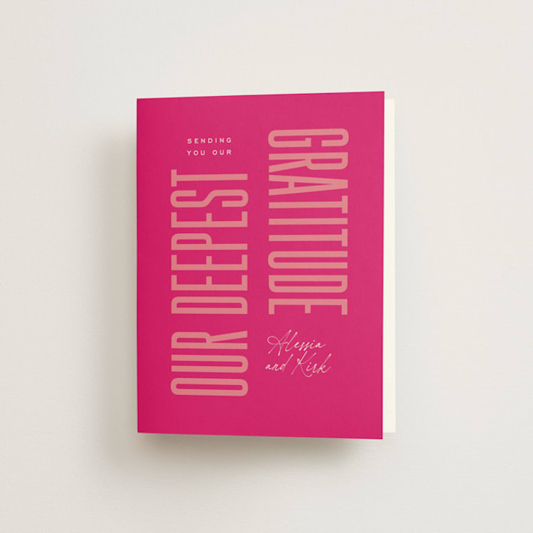 "Pop Romance" - Folded Wedding Thank You Cards in Fruit Punch by Ashley DeMeyere - Front