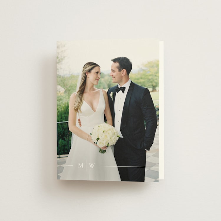 "Align" - Folded Wedding Thank You Cards in Cotton by Jennifer Postorino - Front