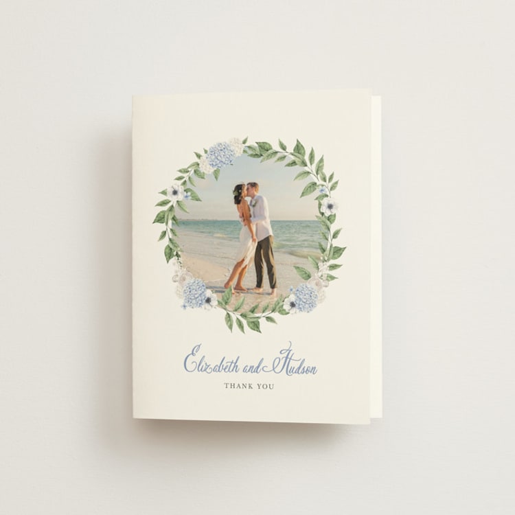 "Sweethearts" - Folded Wedding Thank You Cards in Periwinkle by Design Lotus - Front