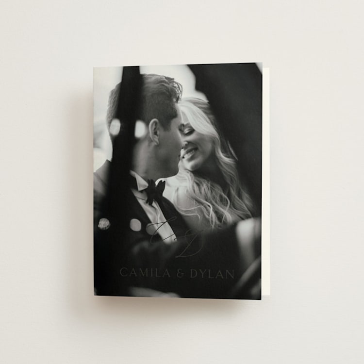 "Graceful" - Folded Wedding Thank You Cards in Onyx by Jennifer Postorino - Front