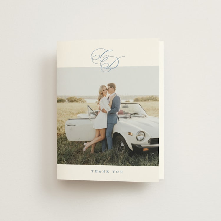 "Aristocratic" - Folded Wedding Thank You Cards in Sky by Creo Study - Front