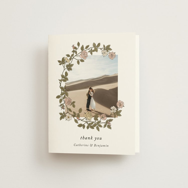 "Vintage Roses" - Folded Wedding Thank You Cards in Snow by Tara Grangroth - Front
