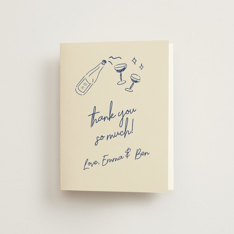 "Handwritten Letter" - Folded Wedding Thank You Cards in Blue Velvet by Helena Vitto - Front