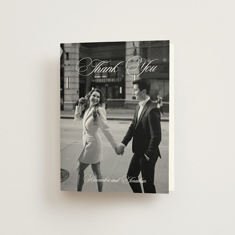 "Black Tie" - Folded Wedding Thank You Cards in Ink by That Girl Press - Front