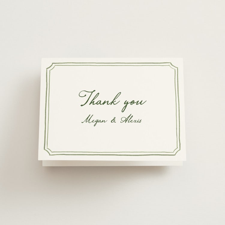 "Handwritten" - Folded Wedding Thank You Cards in Moss by Cass Loh - Front
