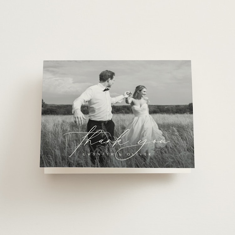"Flip" - Folded Wedding Thank You Cards in Palms by Kelly Schmidt - Front