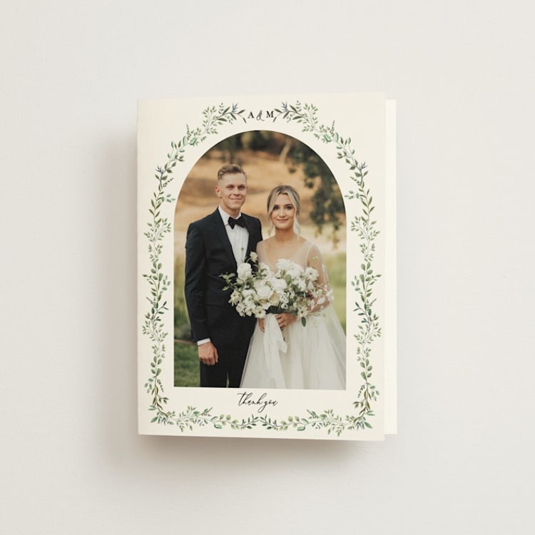 "Monogramed Arch" - Folded Wedding Thank You Cards in Mojito by Susan Moyal - Front
