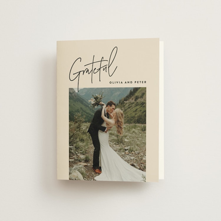 "Signed" - Folded Wedding Thank You Cards in Champagne by JoAnn Jinks - Front