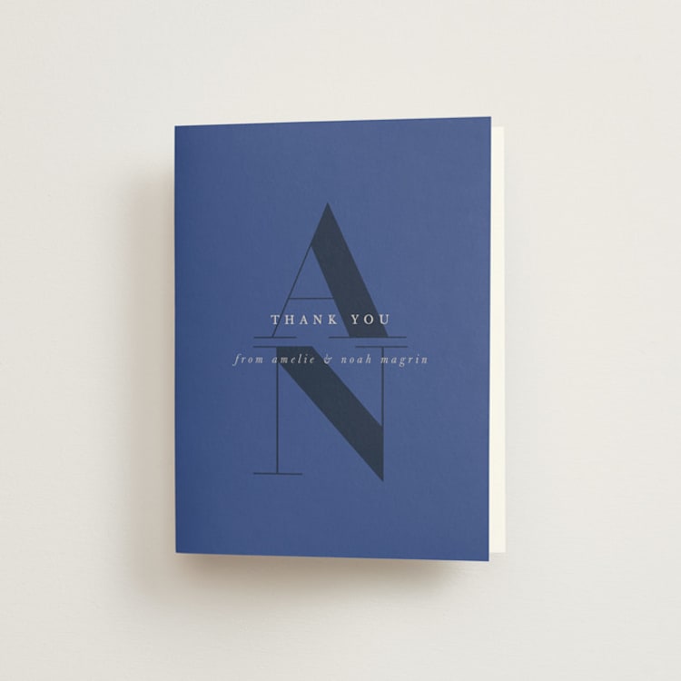 "Centro" - Folded Wedding Thank You Cards in Marseille Bleu by Up Up Creative - Front