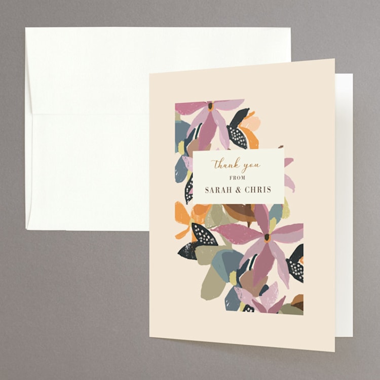 "flower press" - Folded Wedding Thank You Cards in Mauve by Peony Rose Design - Front