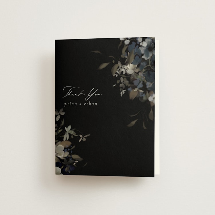 "Vintage Botanical" - Folded Wedding Thank You Cards in Midnight by Grace Kreinbrink - Front