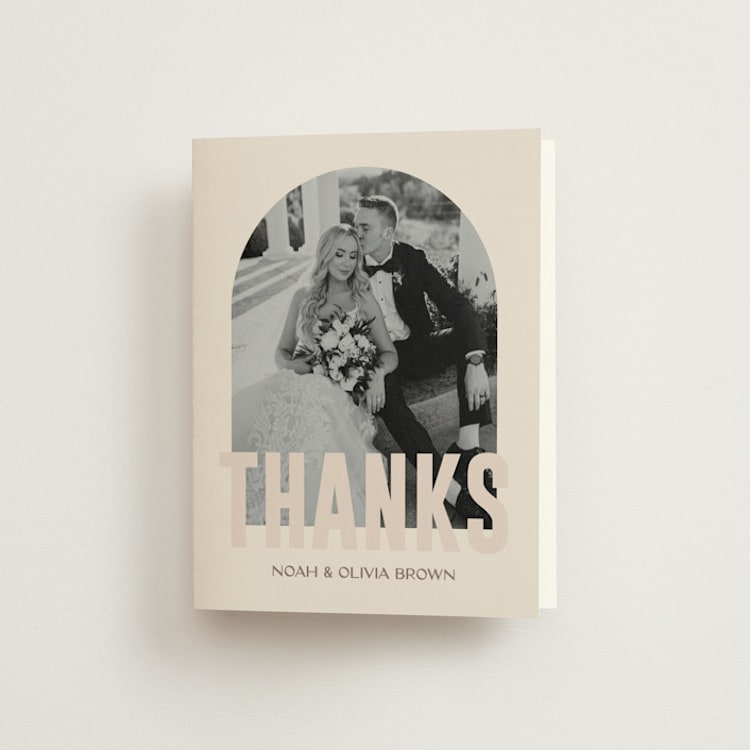 "Salted" - Folded Wedding Thank You Cards in Blush by Pixel and Hank - Front