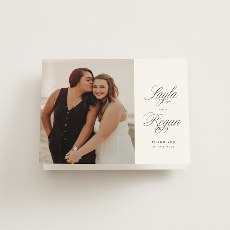 "Simply Classic" - Folded Wedding Thank You Cards in Ebony by Laura Hamm - Front